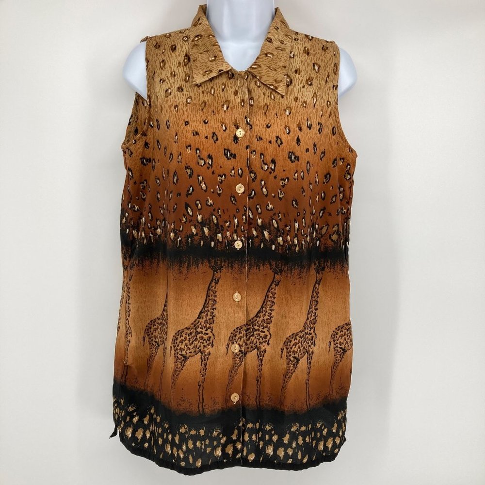 MARLA KIM - M - VINTAGE Sleeveless Giraffe Button Down Shirt